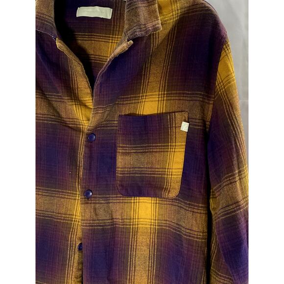 STANDARD/CLOTH Men's Purple-Yellow Plaid Regular-Fit Flannel Button-Up Shirt SZS - Picture 3 of 8